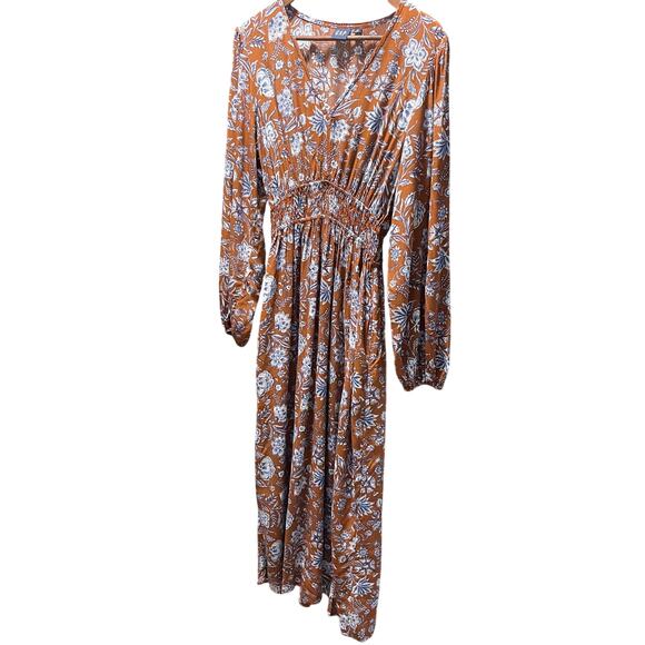 GAP Women's Smocked Multi Floral V Neck Mid Boho Western Dress Size Medium Tall - Picture 1 of 10